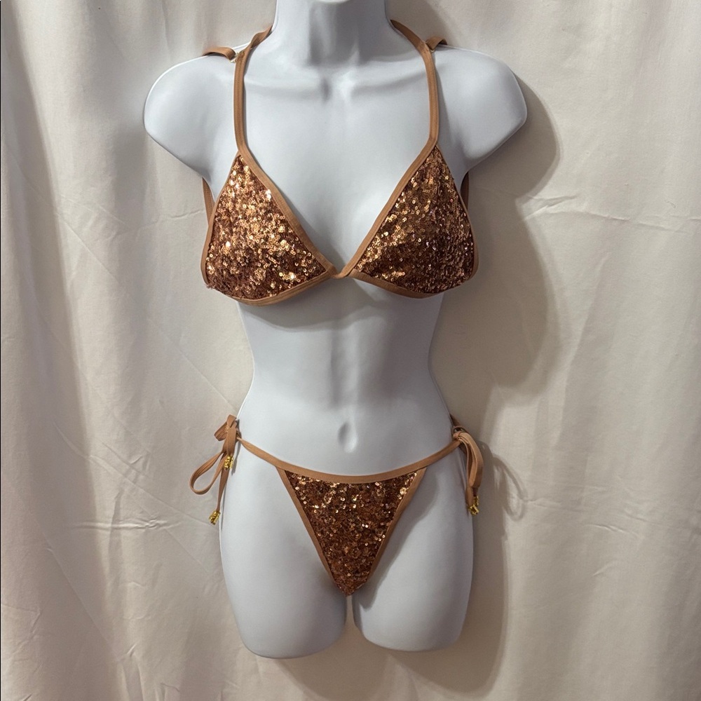 Fashion Nova Bronze Sequin Bikini Set